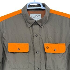 Duck Camp Mens X-Large Button Up Shirt Olive Orange Outdoor Goods Shortsleeve